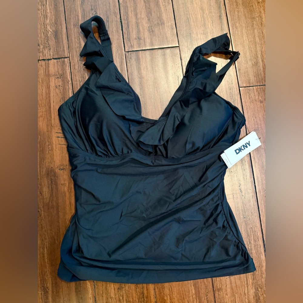 BRAND NEW DKNY tankini top sz xxl TUMMY CONTROL BLACK